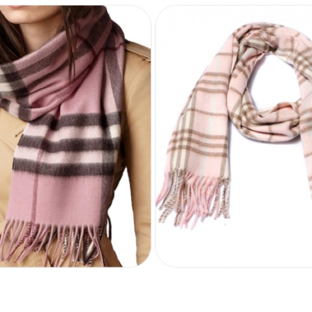 Burberry Pink Check 100% Cashmere Scarf – Made in England